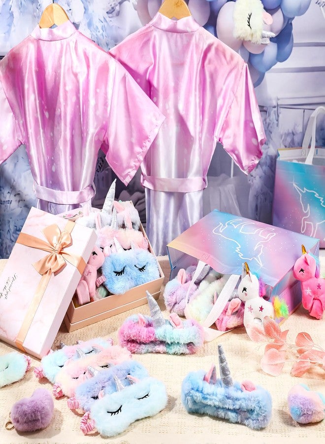 Maiteenly 10 Sets Unicorn Spa Party Supplies for Girls Include Spa Satin Robe Headband Eye Mask Handbag Spa Sleepover Party Favors - Image 4